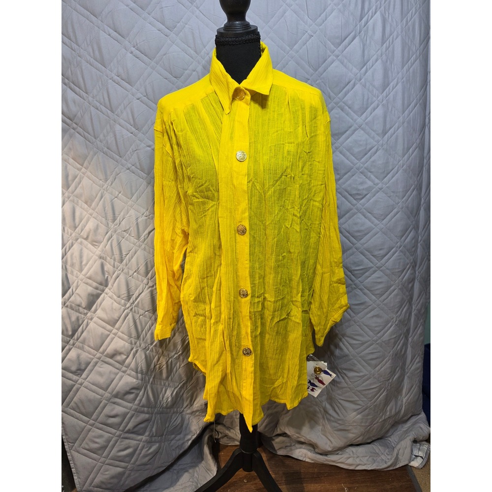 Hasting & Smith Sport Yellow Gauze Button Up Tunic Gold Buttons M NEW